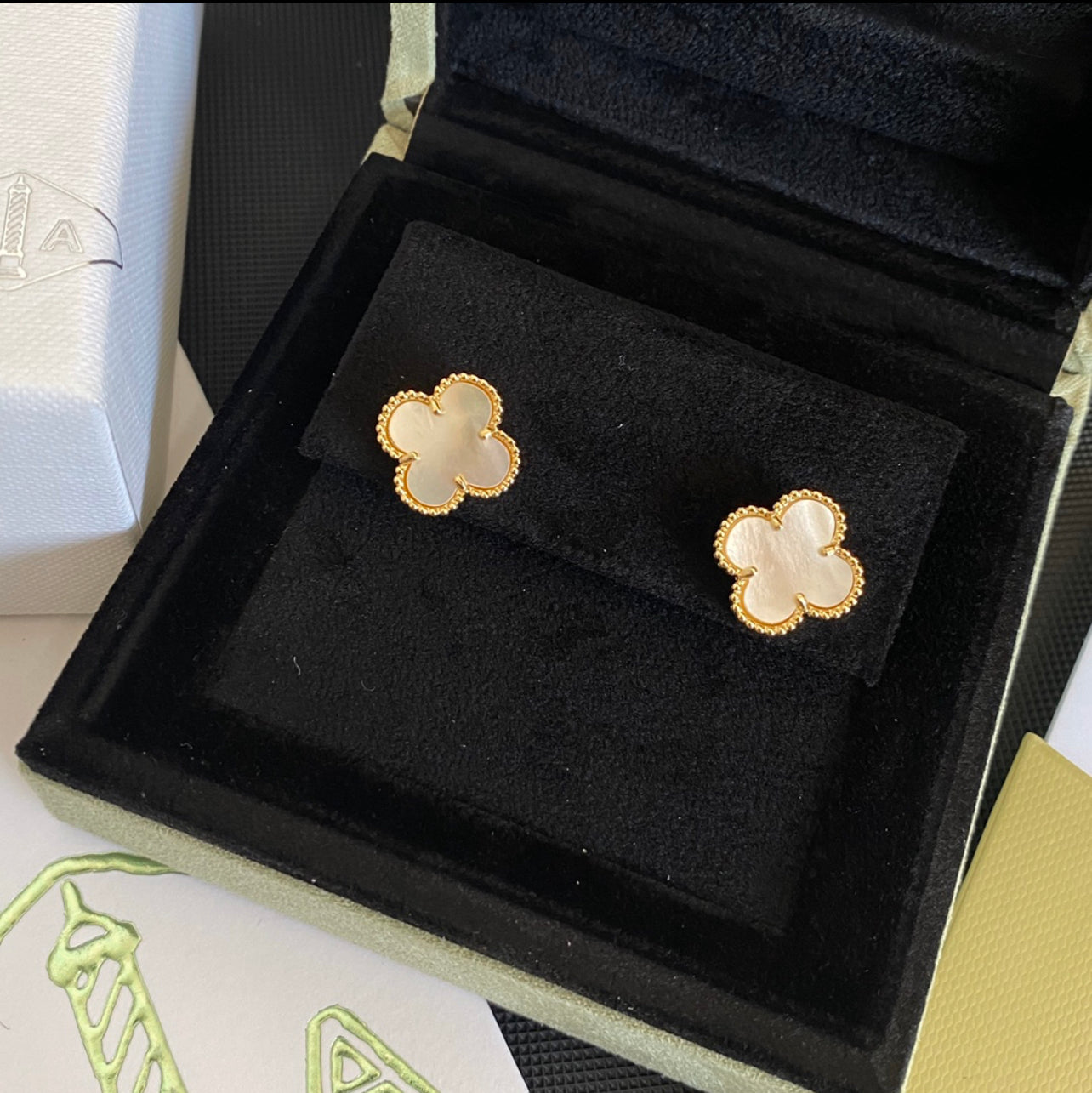 Gold and White Van Cleef Earrings