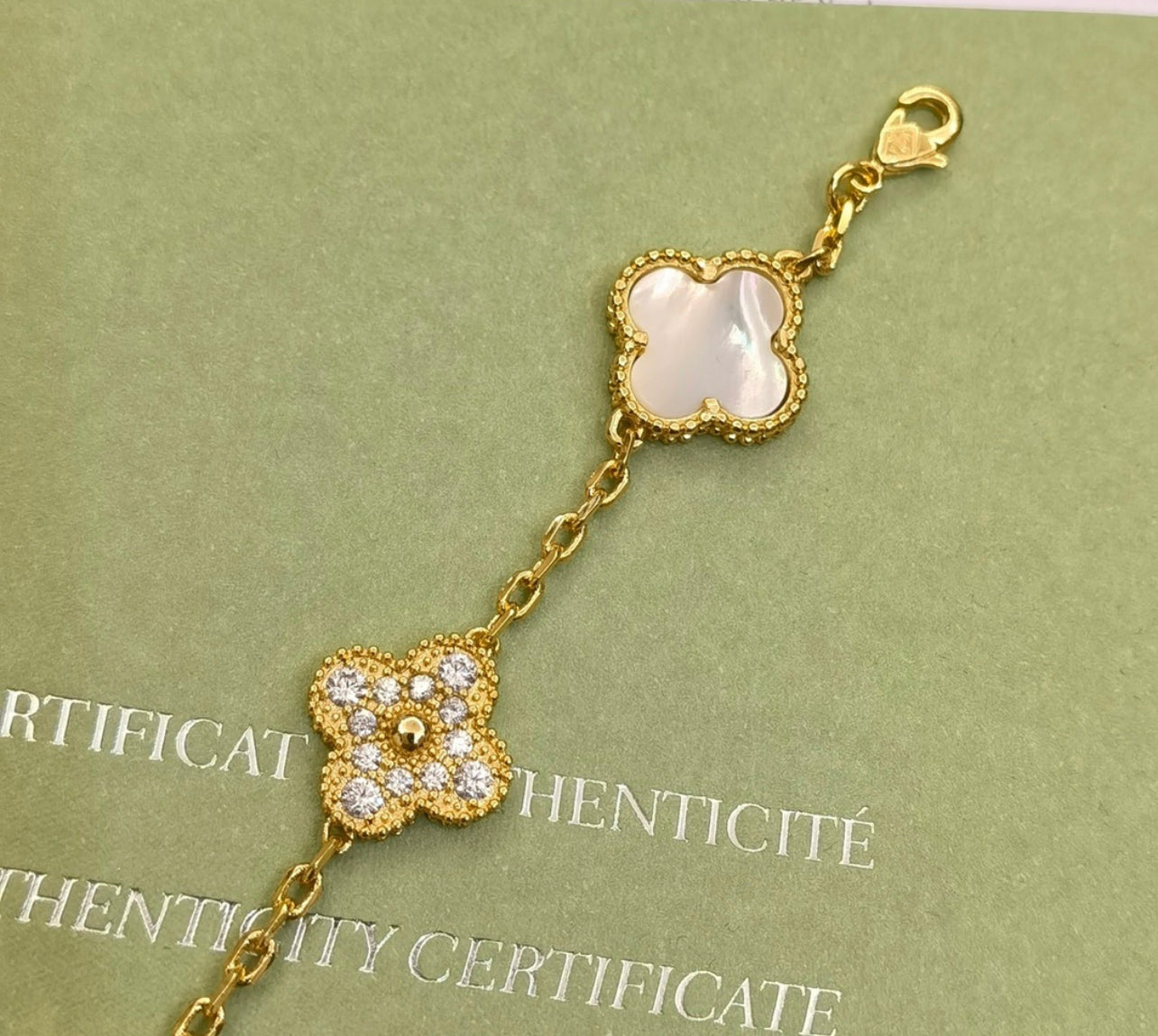 Gold and White Clover Bracelet